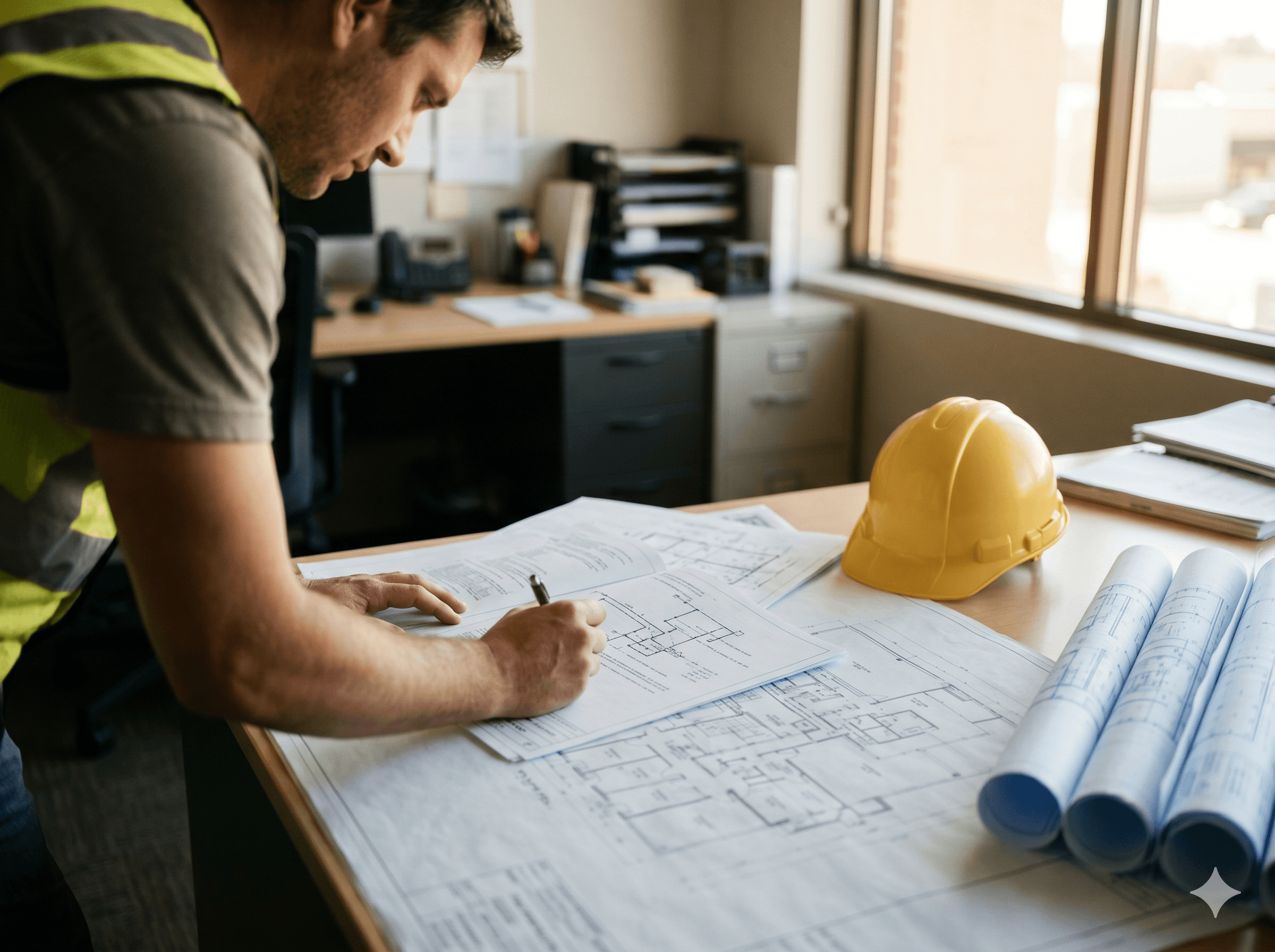 Fire protection professional reviewing sprinkler plans